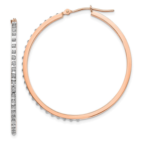 14K Rose Gold Diamond-Studded Round Hoop Earrings