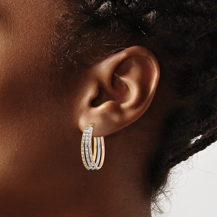 Buy Stylish 14K Tri-Color Gold Diamond Oval Hoop Earrings - Exclusive Design-3