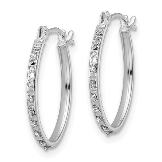 Designer 14K White Gold Oval Hoop Earrings with Diamond Accents - Stylish Value
