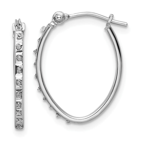 Designer 14K White Gold Oval Hoop Earrings with Diamond Accents - Stylish Value