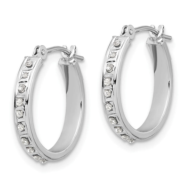 14K White Gold Polished Hoop Earrings with Diamond Accents, 1.5"
