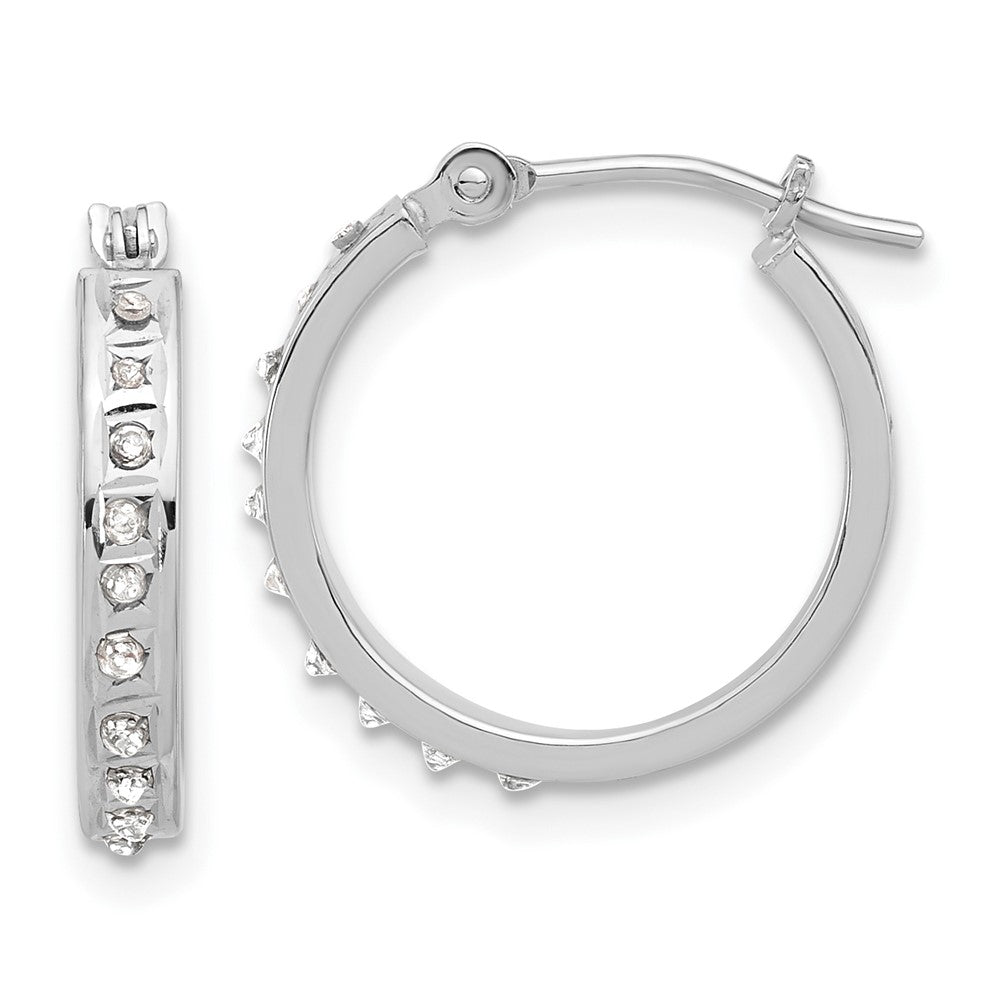 14K white gold 1.5 inch polished hoop earrings with diamond accents
