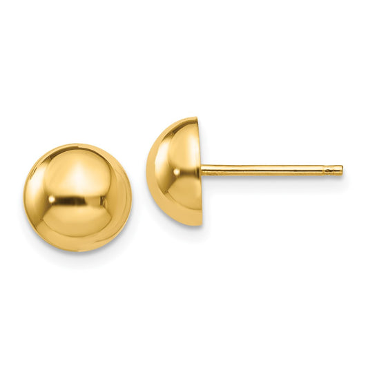 High-Quality 14K Gold Polished 8mm Half Ball Stud Earrings - Stylish Value!