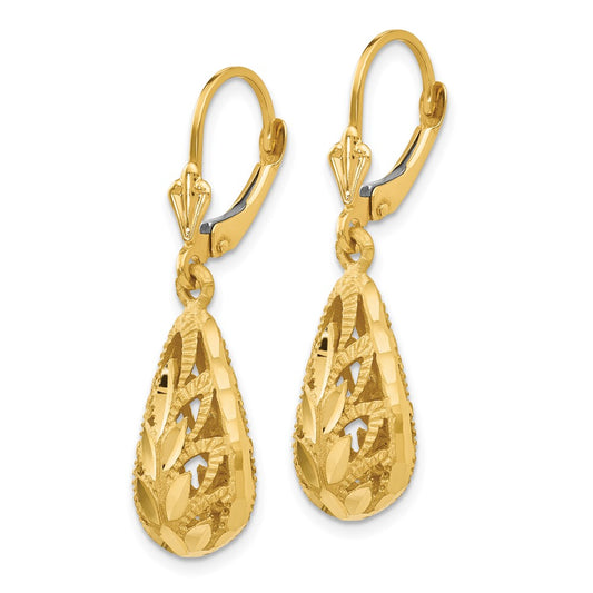 High-quality 14K Gold Polished Diamond-Cut Dangle Earrings - Stylish Value!