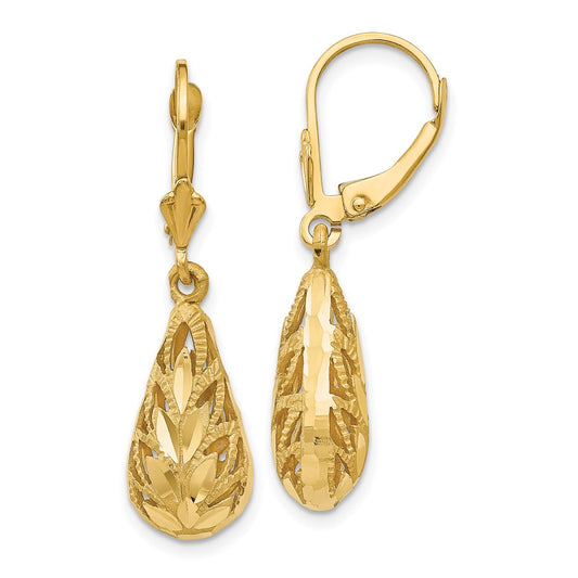 High-quality 14K Gold Polished Diamond-Cut Dangle Earrings - Stylish Value!