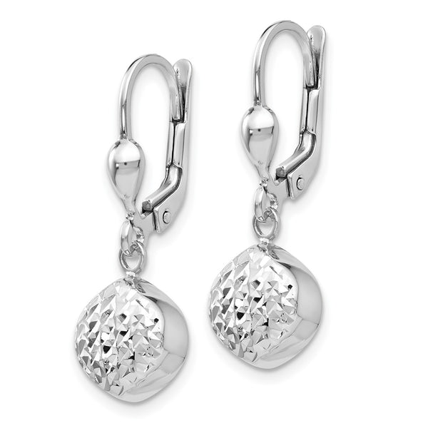 14K White Gold Polished Diamond-Cut Dangle Earrings