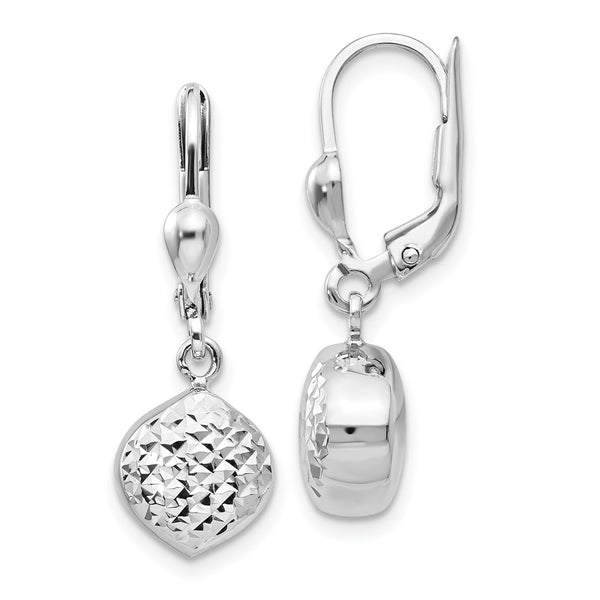 14K White Gold Polished Diamond-Cut Dangle Earrings