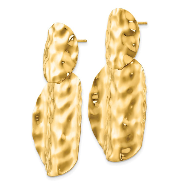 14K Gold Polished Hammered Drop Earrings - Style GR1-1002366