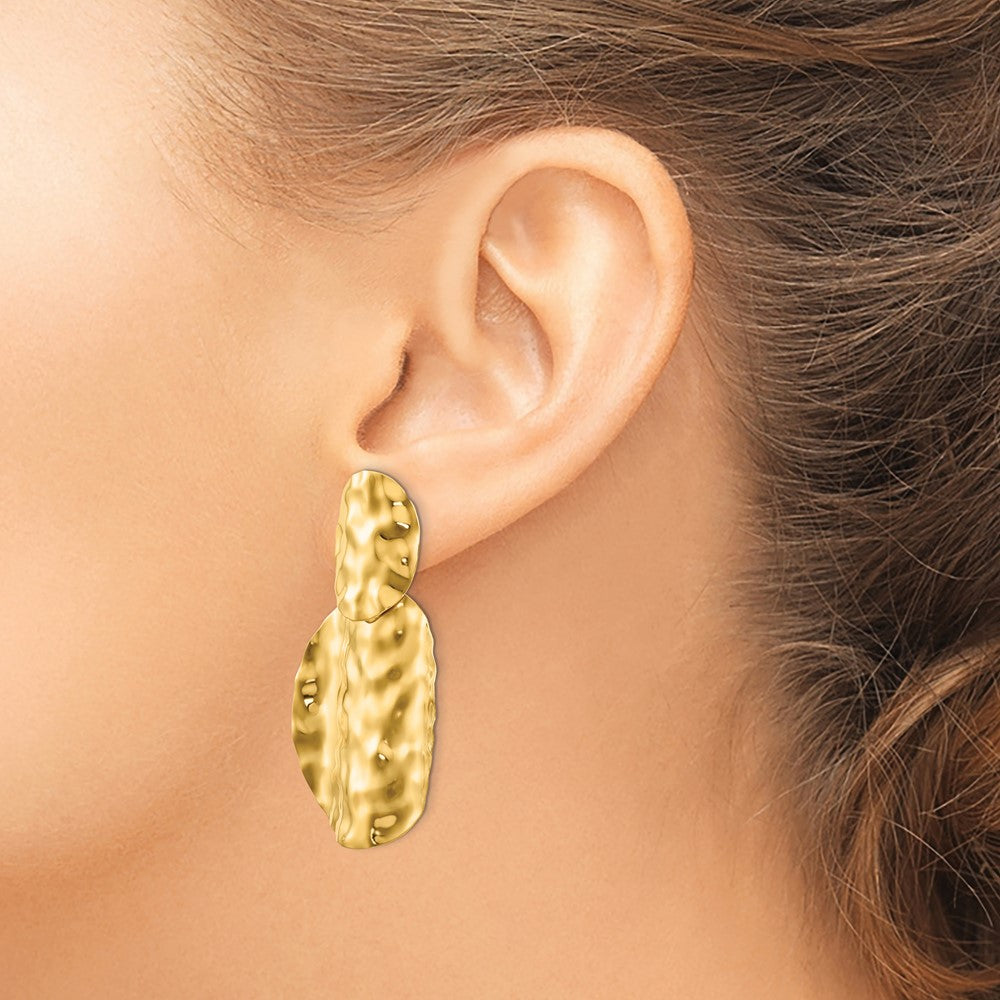 High-Quality 14K Gold Polished Hammered Drop Earrings - Stylish Value