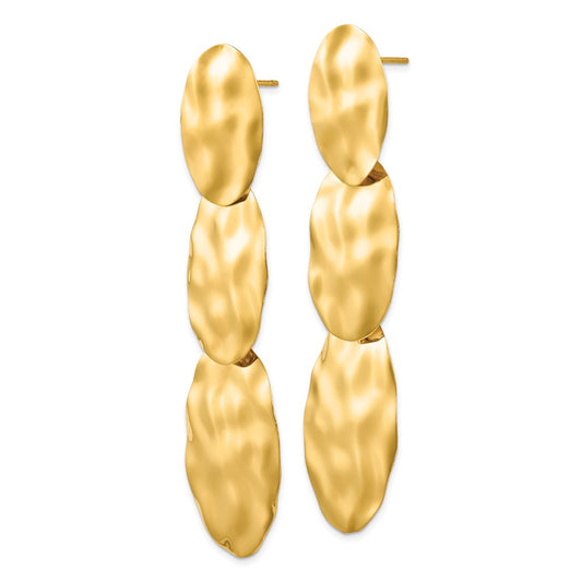 Exclusive 14K Gold Polished Hammered Drop Earrings - Stylish & Affordable Luxury