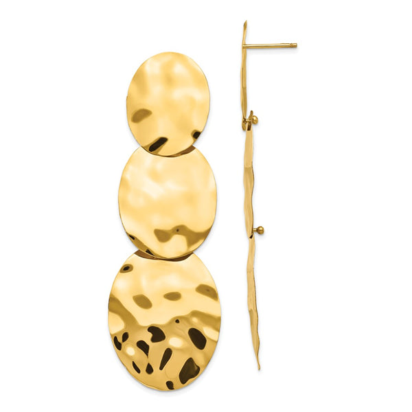 14K Gold Polished Hammered Drop Earrings - Style GR1-1002367