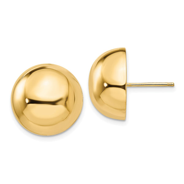 14K Gold Polished 16mm Half Ball Stud Earrings
