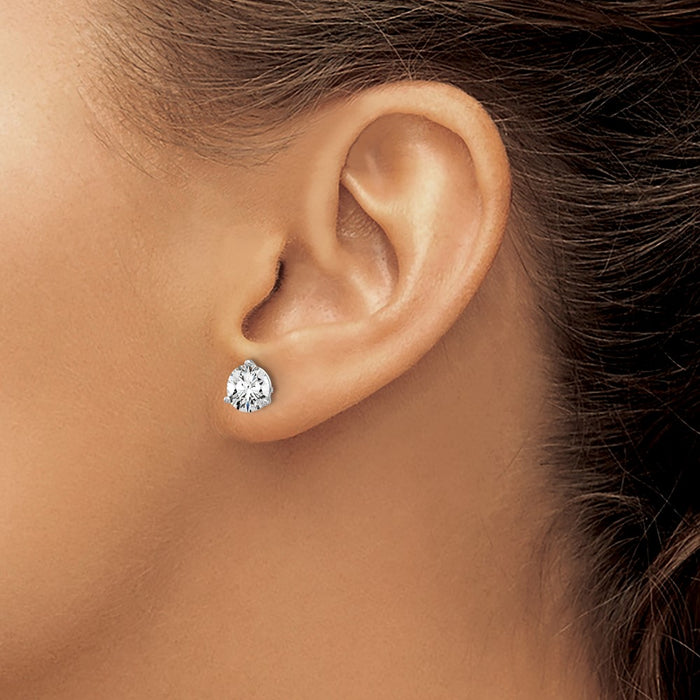 High-Quality 14K White Gold 4 Carat Lab Grown Diamond Round Stud Earrings - Stylish 3-Prong Design-3