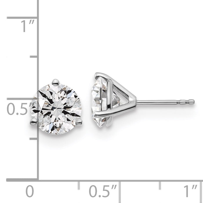 High-Quality 14K White Gold 4 Carat Lab Grown Diamond Round Stud Earrings - Stylish 3-Prong Design-4