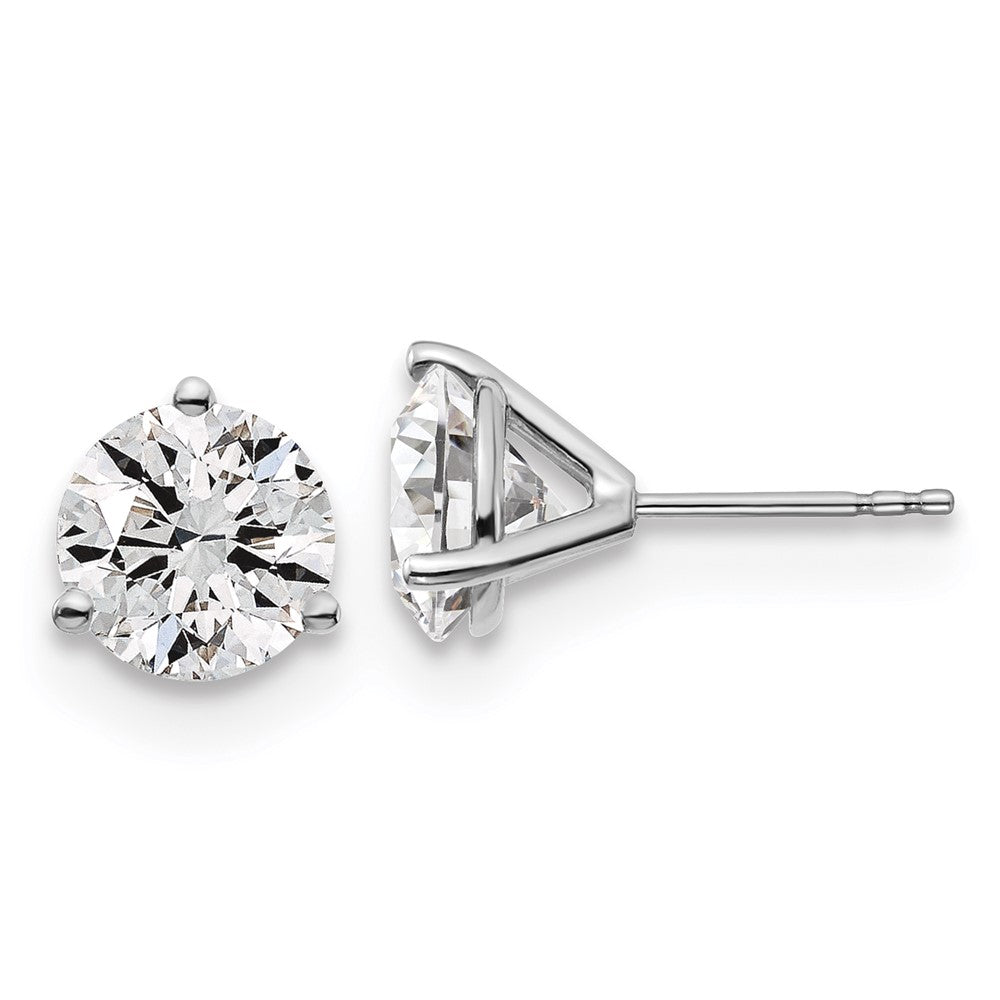 High-Quality 14K White Gold 4 Carat Lab Grown Diamond Round Stud Earrings - Stylish 3-Prong Design