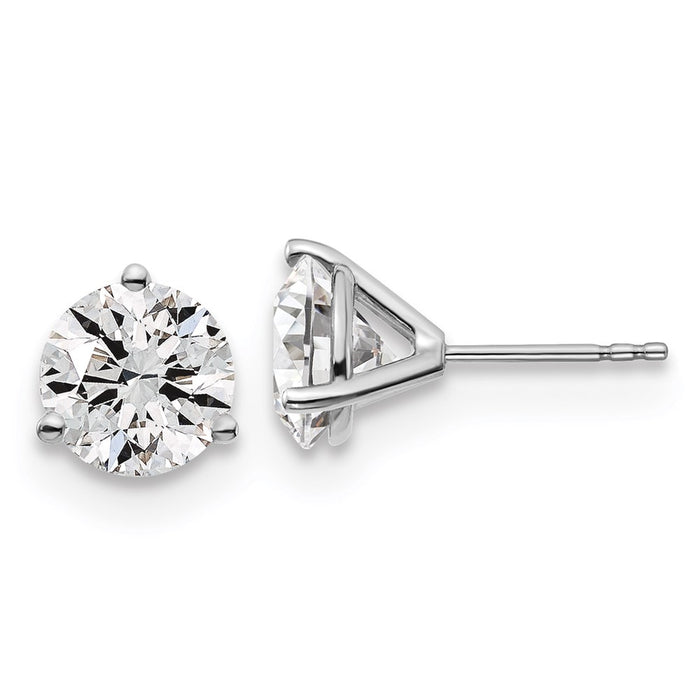 High-Quality 14K White Gold 4 Carat Lab Grown Diamond Round Stud Earrings - Stylish 3-Prong Design-1