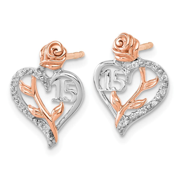 14K White & Rose Gold Heart-Shaped Diamond Earrings