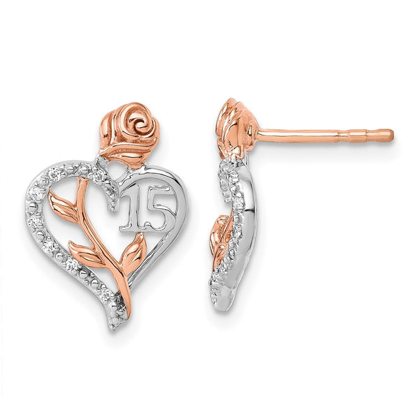 14K White & Rose Gold Heart-Shaped Diamond Earrings