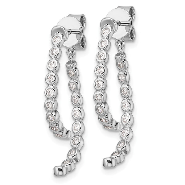 14K White Gold Diamond Dangle Earrings - Double-Sided