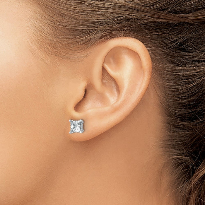 High-Quality 14K White Gold 3.0ctw Lab-Grown Diamond Princess Cut Earrings - Stylish Value-3