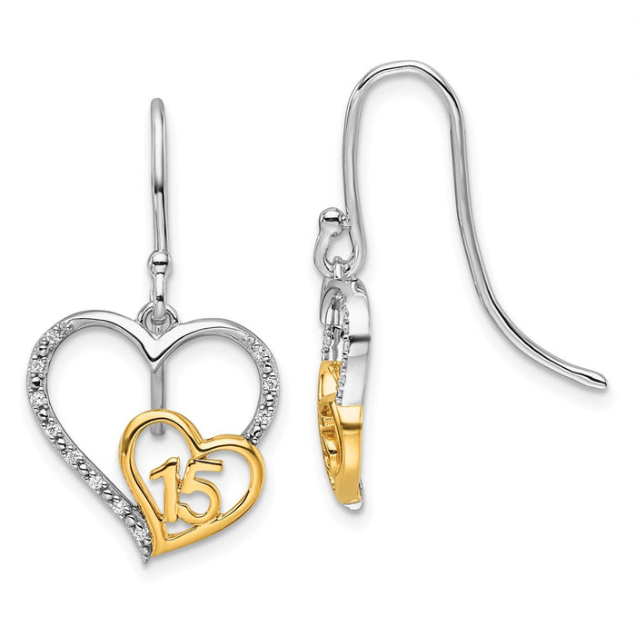 Shop Stylish 14K Two-Tone Polished Diamond Heart Dangle Earrings - Quinceaera-1