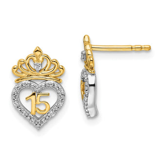 Shop 14K Two-Tone Polished Diamond Heart & Crown Earrings - Stylish Value!