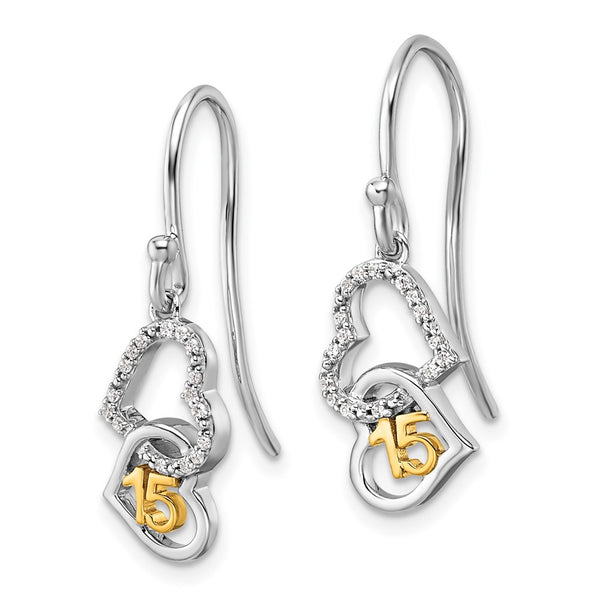 14K Two-Tone Diamond Double Heart Dangle Earrings