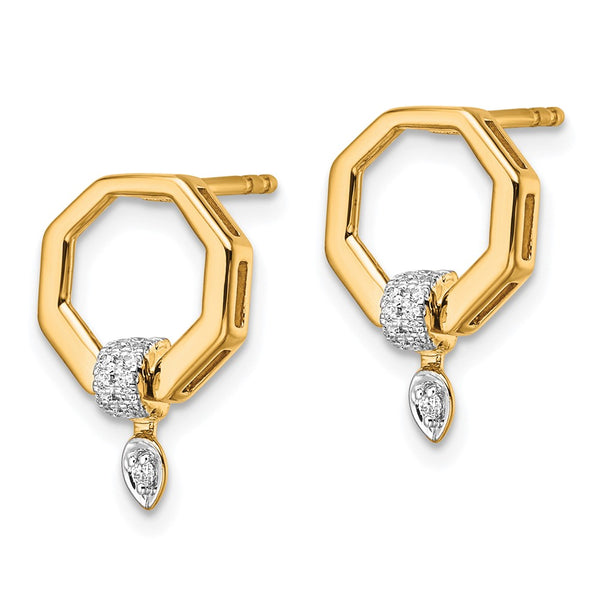 14K Gold Octagon Drop Earrings with Diamonds