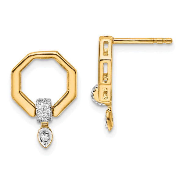 14K Gold Octagon Drop Earrings with Diamonds