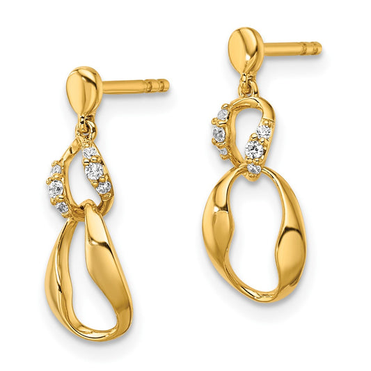 Exclusive 14K Gold Polished Wavy Oval Diamond Dangle Earrings - Luxury Style