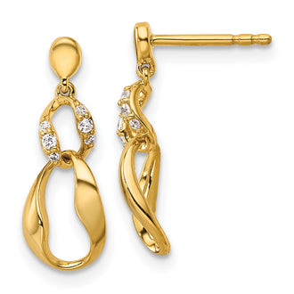 Exclusive 14K Gold Polished Wavy Oval Diamond Dangle Earrings - Luxury Style