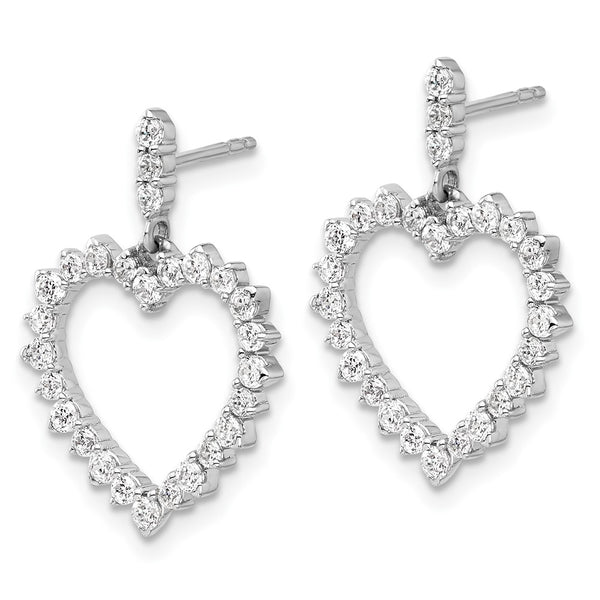 14K White Gold Heart Dangle Earrings - 1 Carat Lab-Grown Diamond