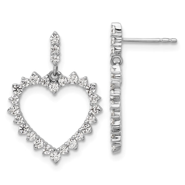 14K White Gold Heart Dangle Earrings - 1 Carat Lab-Grown Diamond