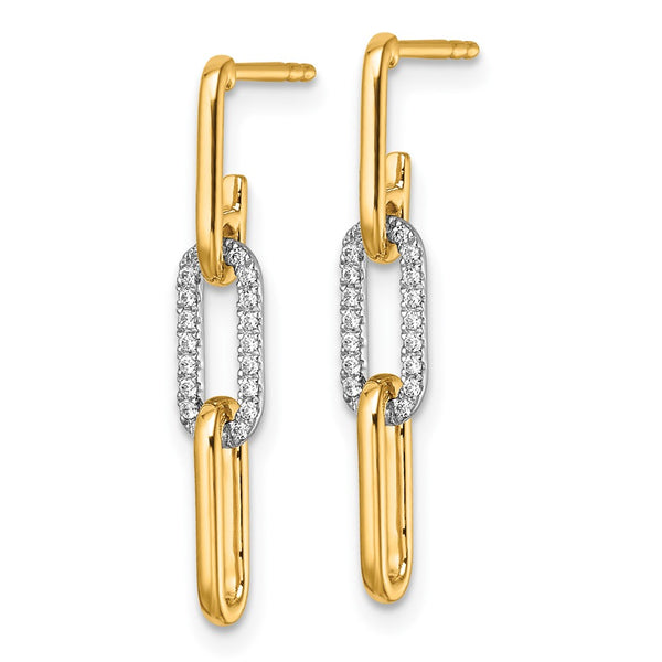 14K Two-Tone Gold Diamond Paperclip Link Earrings