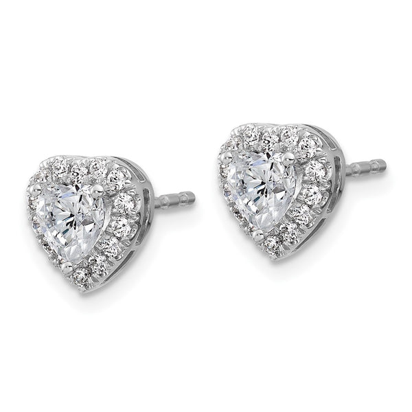 14K White Gold Heart Halo Earrings - 1.25 Carat Lab-Grown Diamonds