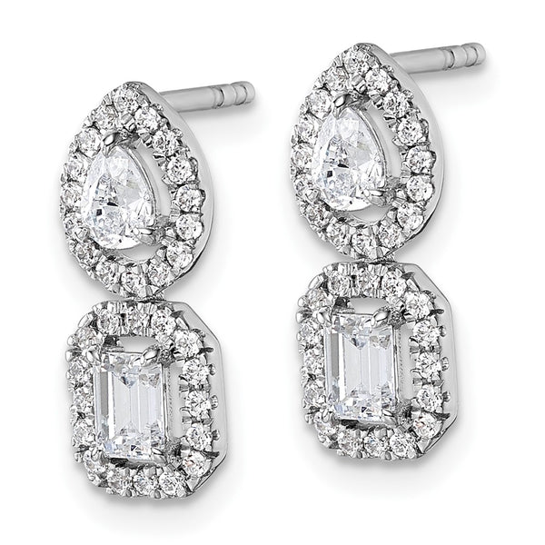 14K White Gold Two-Stone Dangle Halo Earrings - 7/8 Carat Lab-Grown Diamonds