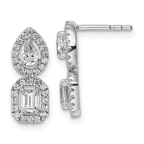 14K White Gold Two-Stone Dangle Halo Earrings - 7/8 Carat Lab-Grown Diamonds