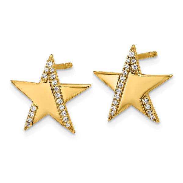 14K Gold Polished Diamond Star Stud Earrings
