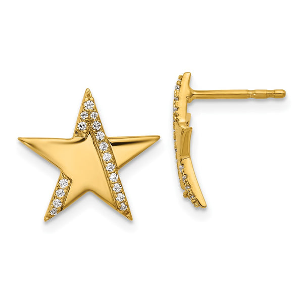 14K Gold Polished Diamond Star Stud Earrings