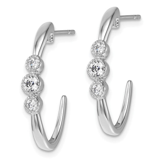 High-Quality 14K White Gold Polished Diamond J-Hoop Earrings - Stylish Value