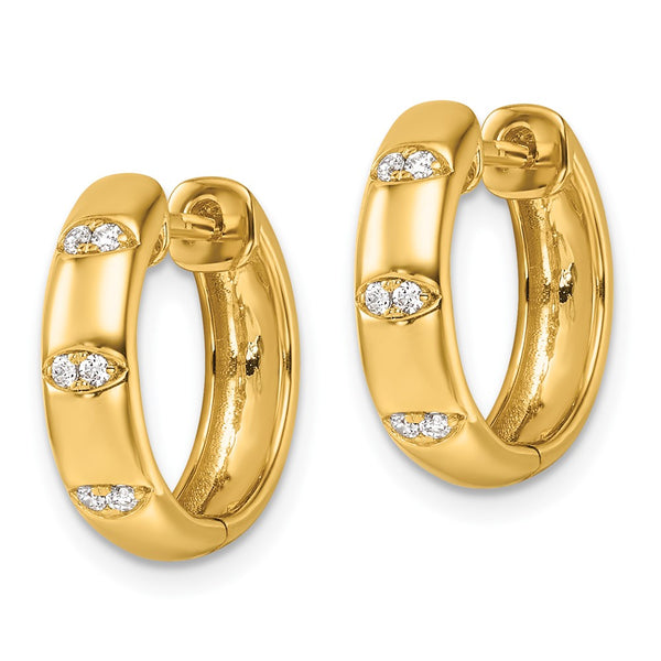 14K Gold Polished Diamond-Studded Huggie Hoop Earrings