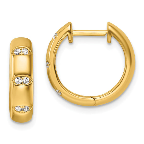 14K Gold Polished Diamond-Studded Huggie Hoop Earrings