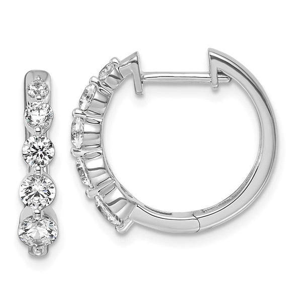 14K White Gold Hinged Hoop Earrings with 1 Carat VS DEF Diamond