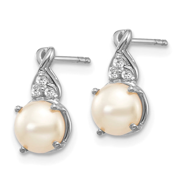 14K White Gold Freshwater Pearl & Diamond Earrings