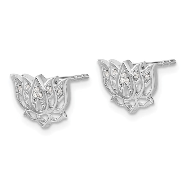 14K White Gold Lotus Flower Earrings, Diamonds Included