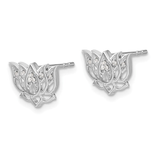 Buy Exclusive 14K White Gold Lotus Flower Earrings, Stylish Diamonds Included