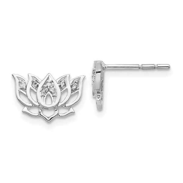 14K White Gold Lotus Flower Earrings, Diamonds Included