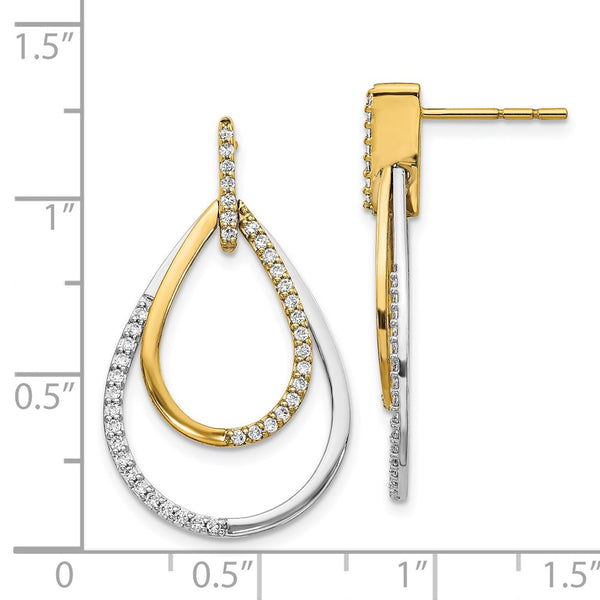 14K Two-Tone Diamond Drop Earrings - Teardrop