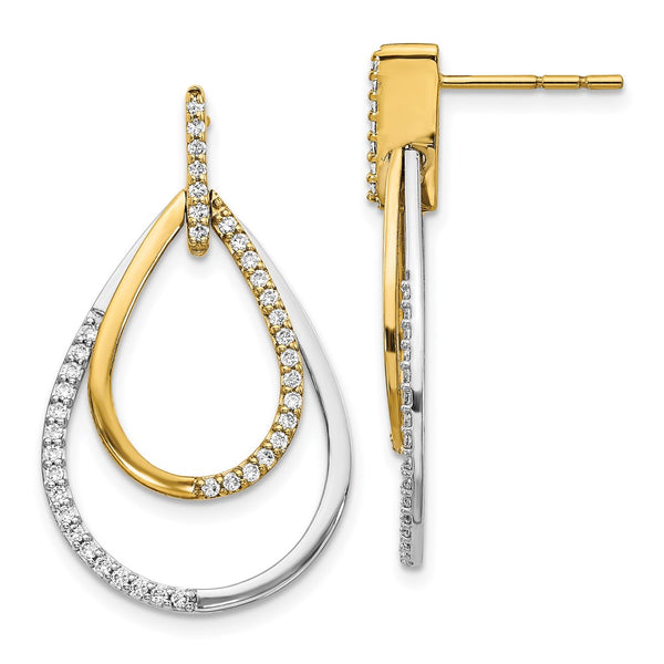 14K Two-Tone Diamond Drop Earrings - Teardrop