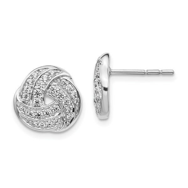 14K White Gold Diamond Heart Knot Earrings